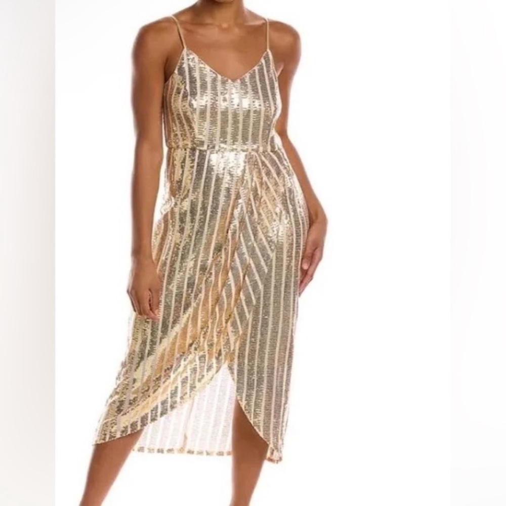 NWT Nanette Lepore Gold Sequin Cocktail Tulip COCKTAIL DRESS Spaghetti Strap